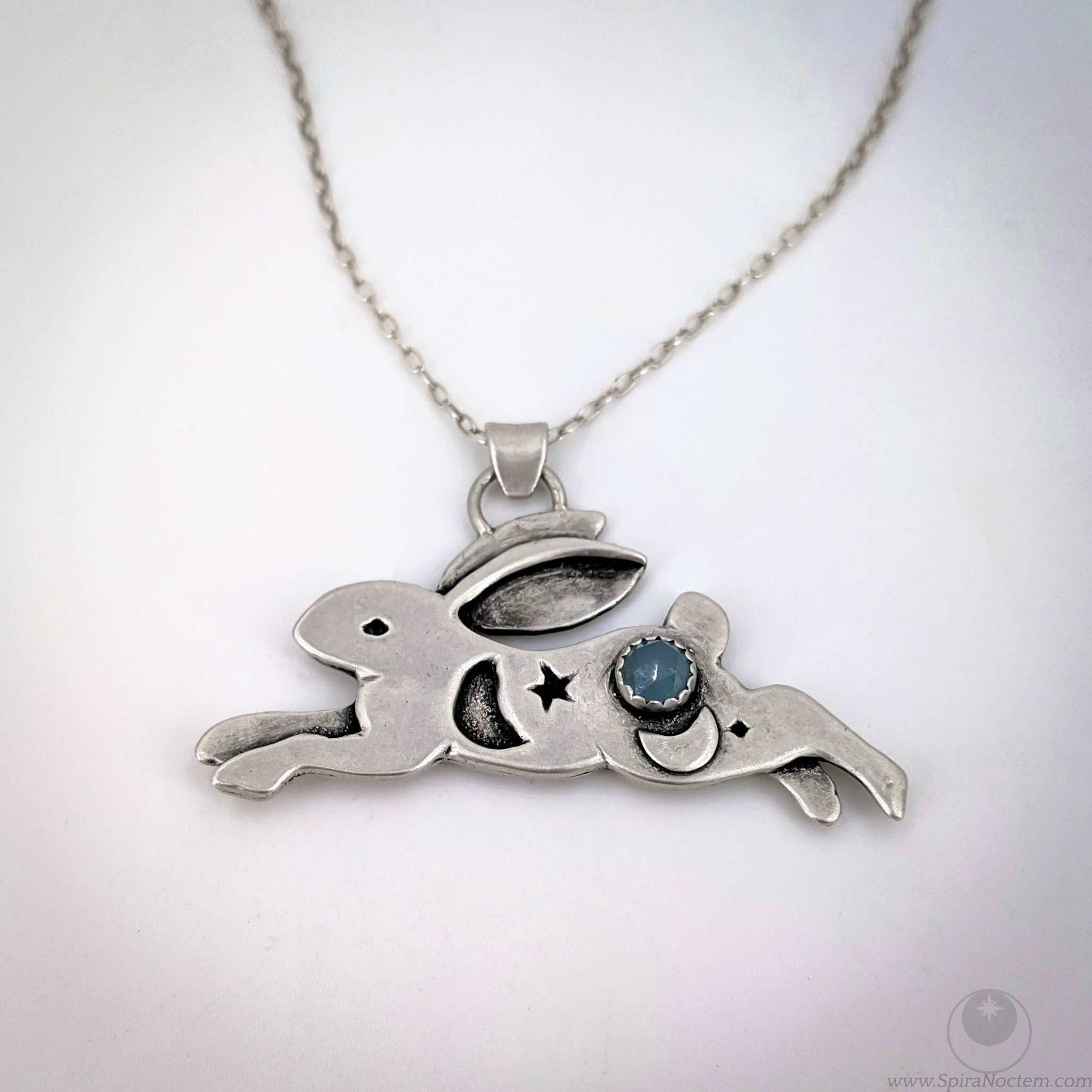 Leaping Rabbit Necklace with Aquamarine