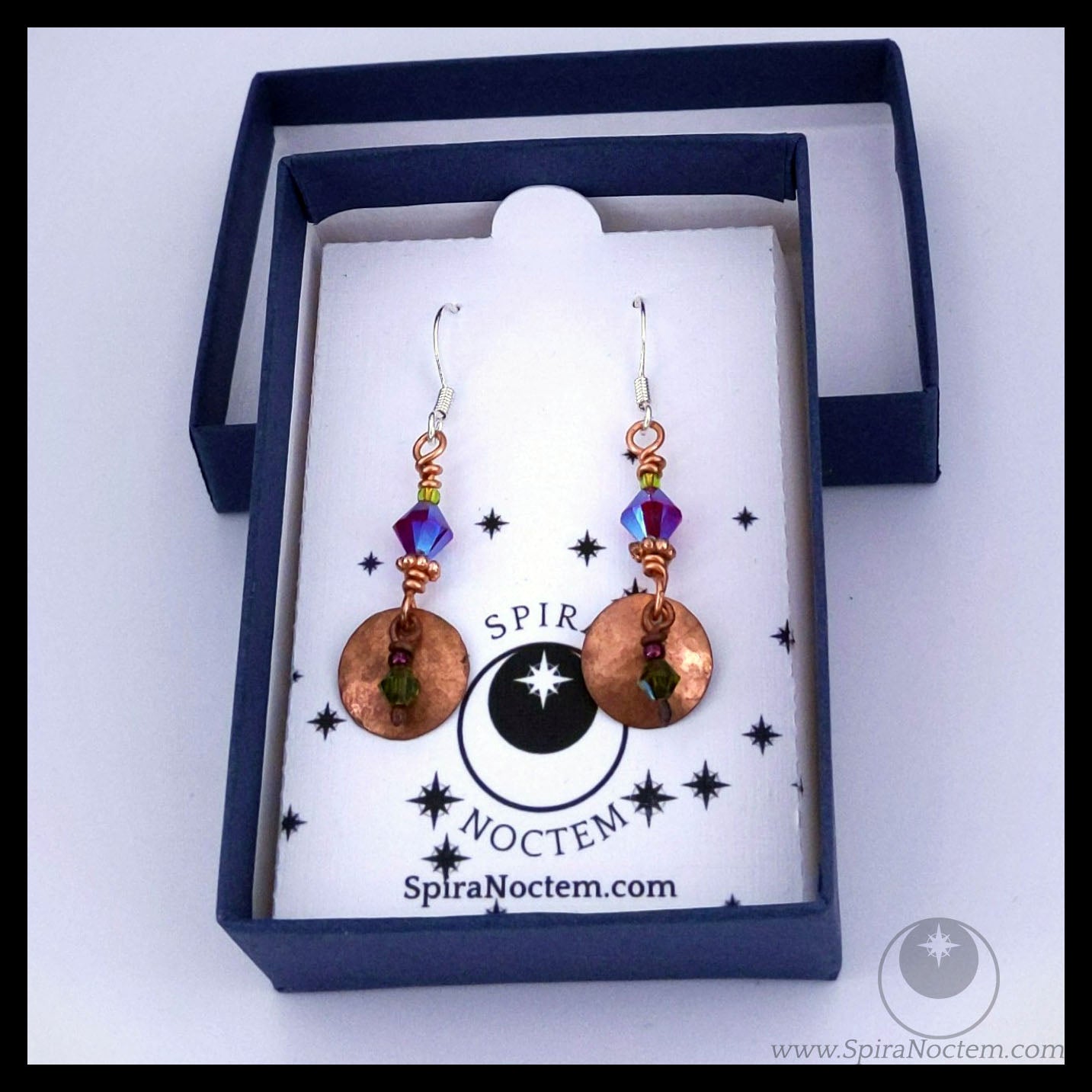 Copper Disc Earrings with Swarovski Crystals