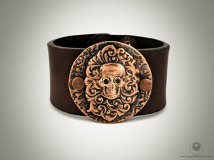 Copper Skull Cuff with Green CZ Eyes